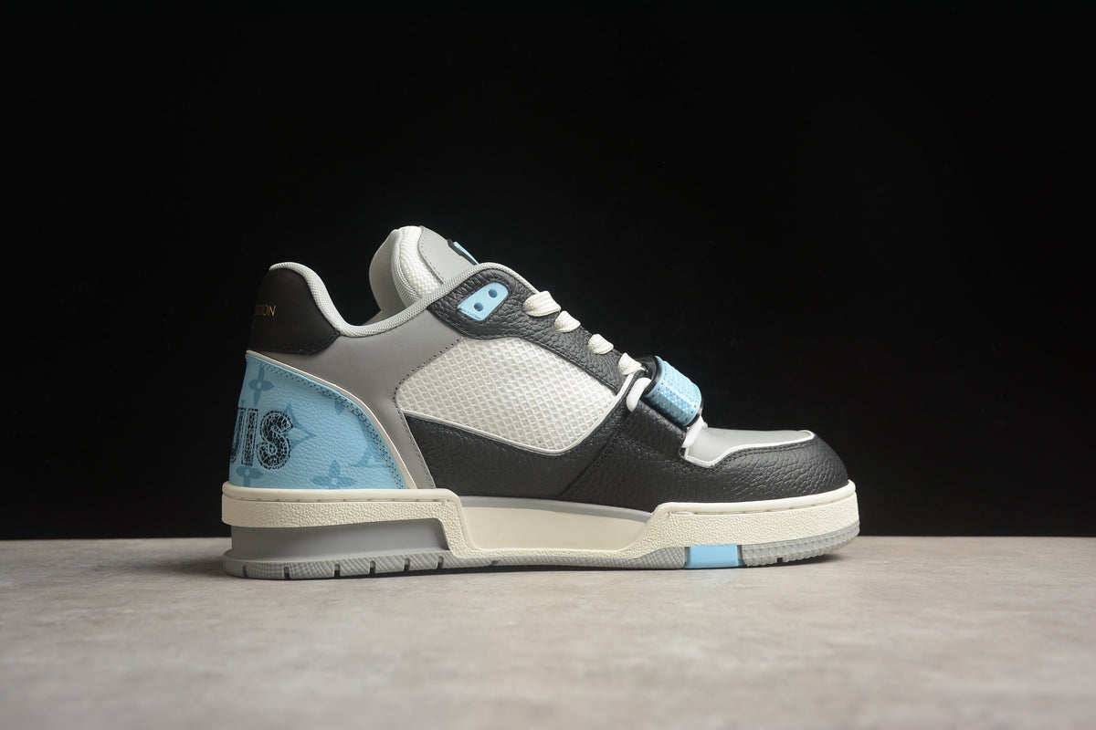 Louis Vuitton LV Trainer Leather Sneaker Unisex Black Grey Light Blue