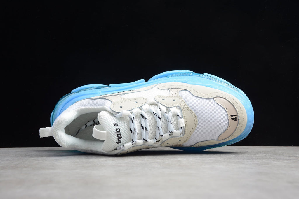 Balenciaga Triple S Thick Sole Running Sneakers for Men and Women White Light Blue