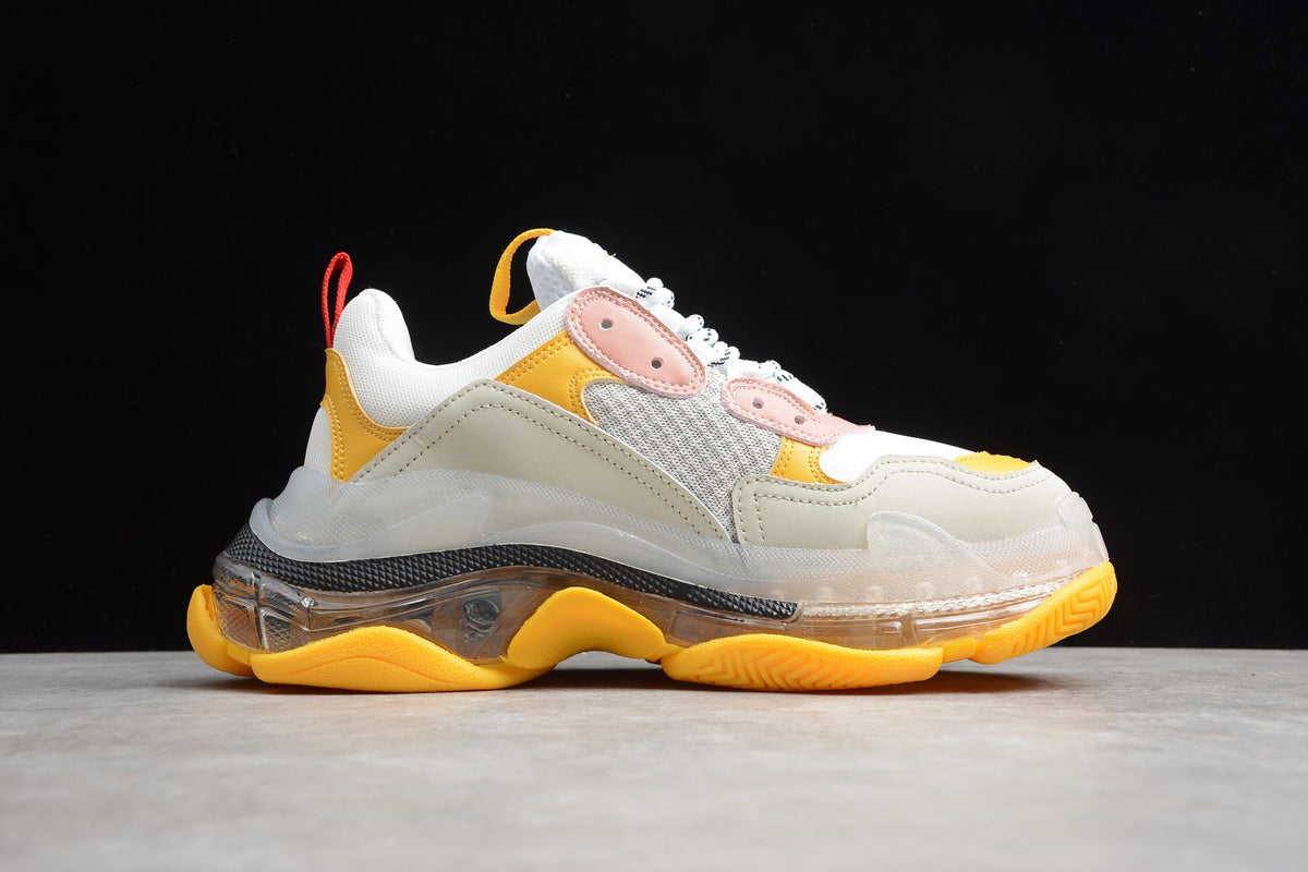 Balenciaga Triple S Thick Sole Running Sneakers for Men and Women Yellow Pink Multi-Color