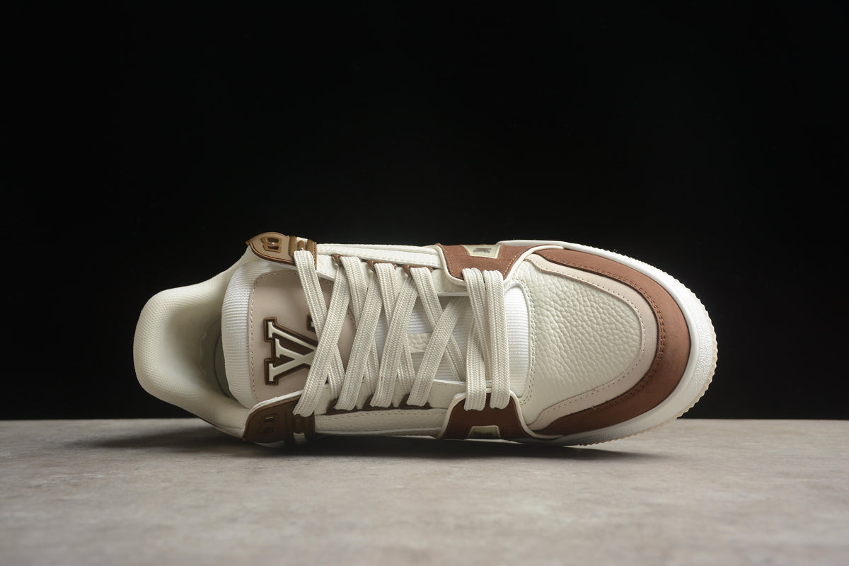 Louis Vuitton LV Trainer Leather Sneaker Unisex Cream Brown