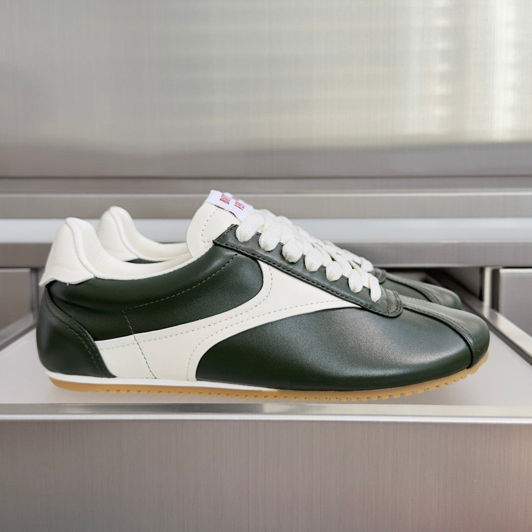Bottega  Veneta BV Shot Unisex Slim Leather Retro Sneakers  white Bark Green