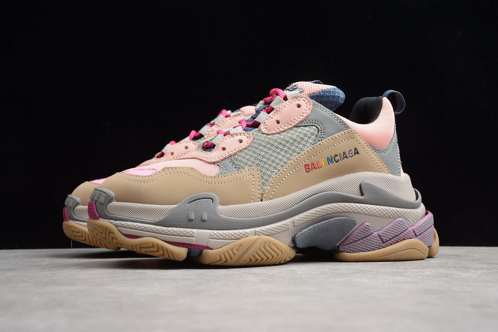 Balenciaga Triple S Thick Sole Running Sneakers for Men and Women Pink Khaki Rainbow