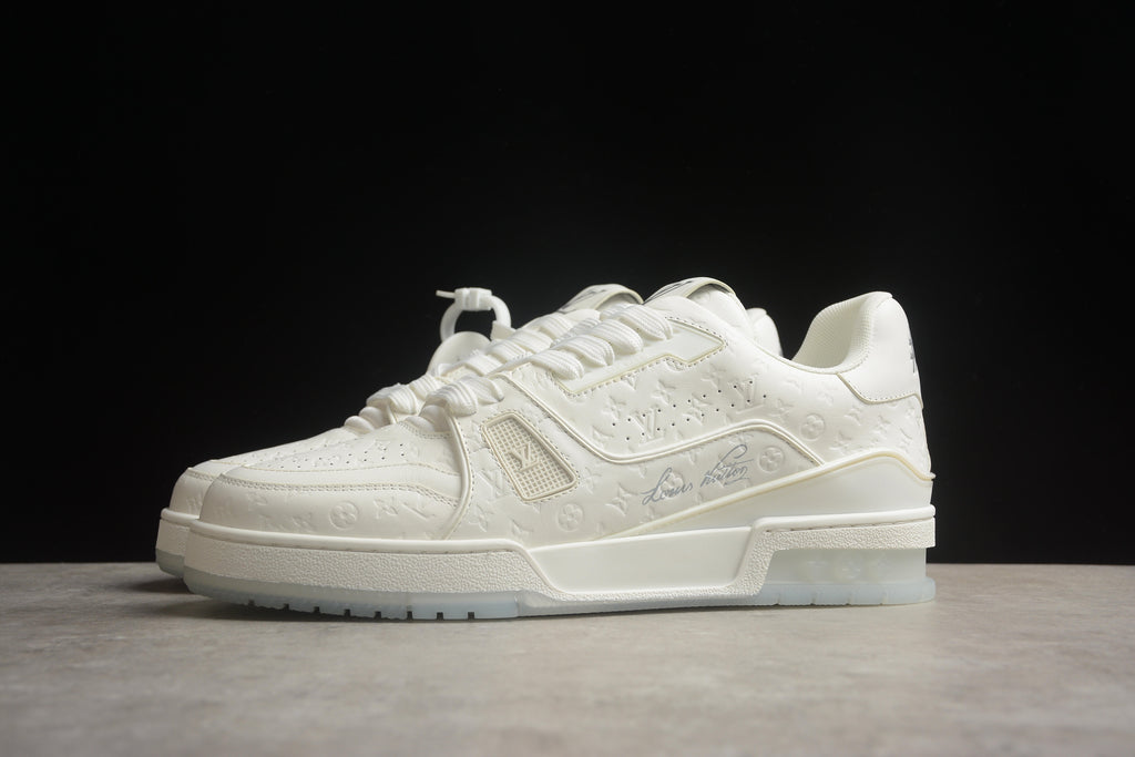 Louis Vuitton LV Trainer Leather Sneaker Full White Embossed Monogram Unisex