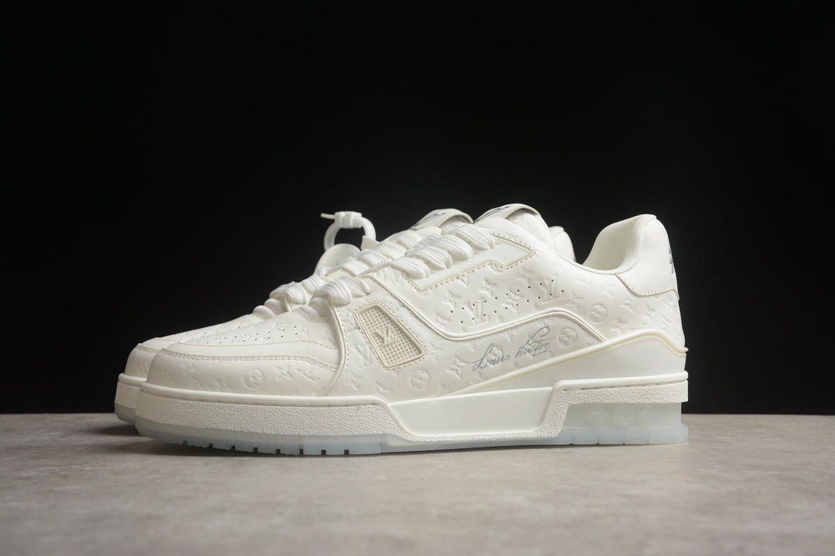 Louis Vuitton LV Trainer Leather Sneaker Full White Embossed Monogram Unisex