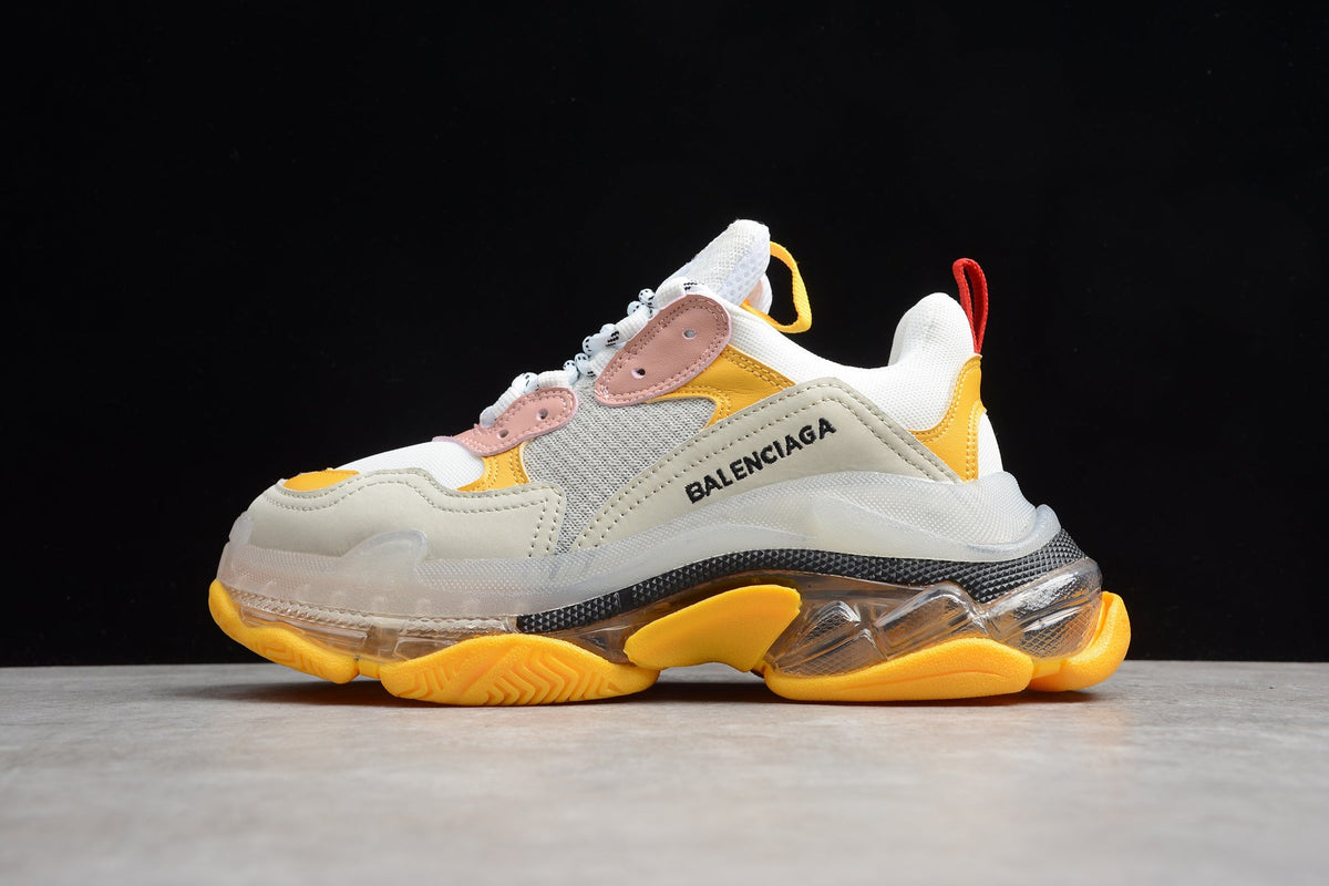 Balenciaga Triple S Thick Sole Running Sneakers for Men and Women Yellow Pink Multi-Color