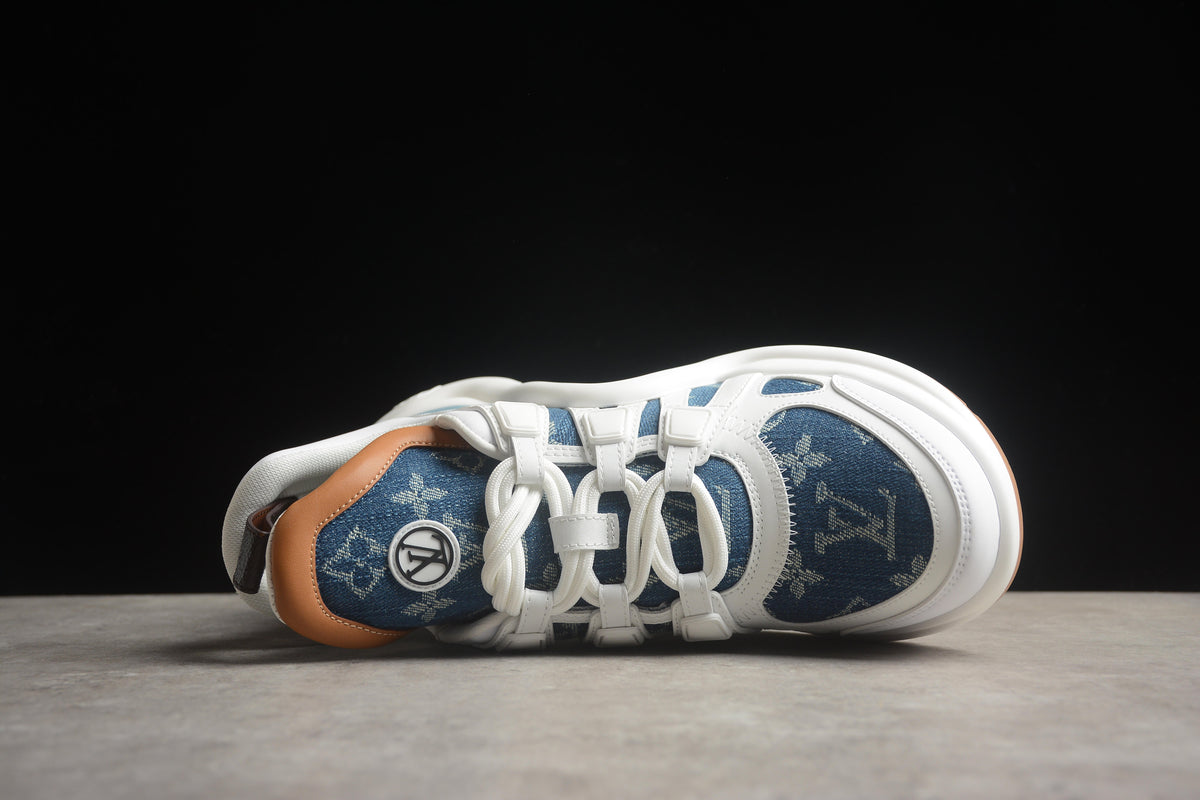 Louis Vuitton LV Archlight  Leather Sneaker Unisex White Blue Denim Monogram