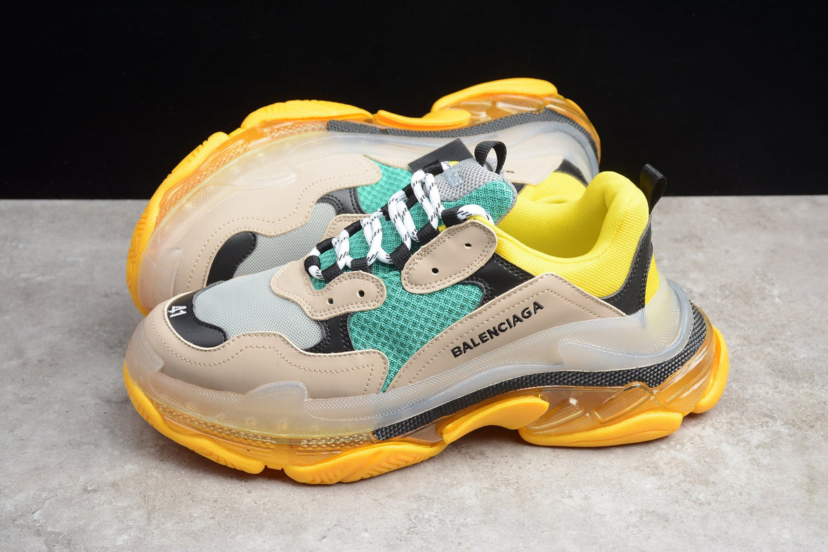 Balenciaga Triple S Thick Sole Running Sneakers for Men and Women Green Khaki Yellow