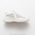 Prada America's Cup Low Top Sneakers  Leather Mesh Casual Walking Shoes Unisex Off White & Silver