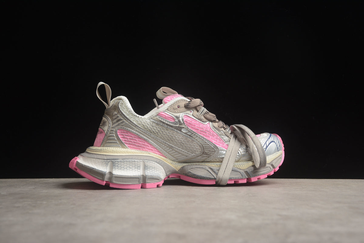 Balenciaga 3XL Unisex Sneakers – Distressed Chunky Style Silver / Pink
