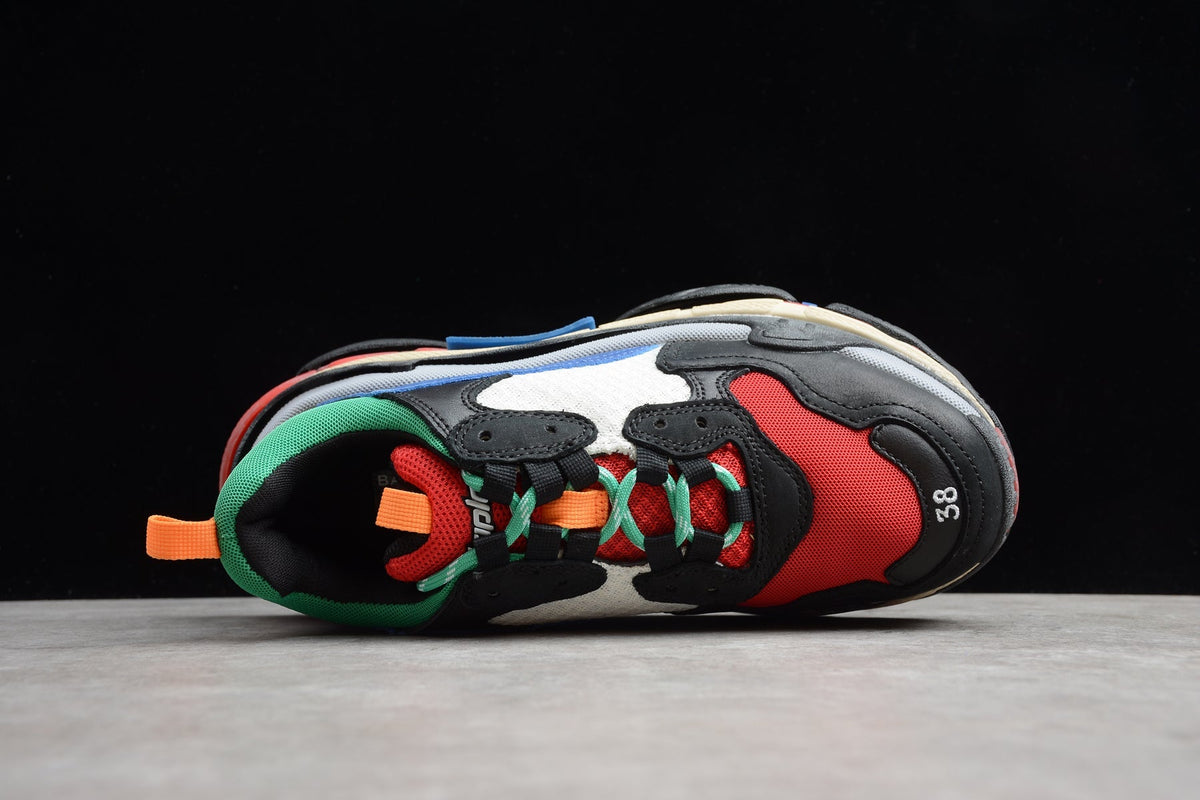 Balenciaga Triple S Thick Sole Running Sneakers for Men and Women Black Red Multi-color