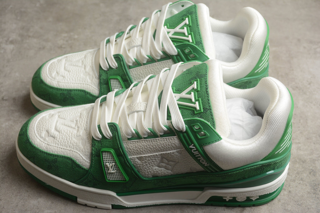 Louis Vuitton LV Trainer Leather Sneaker Unisex White Green