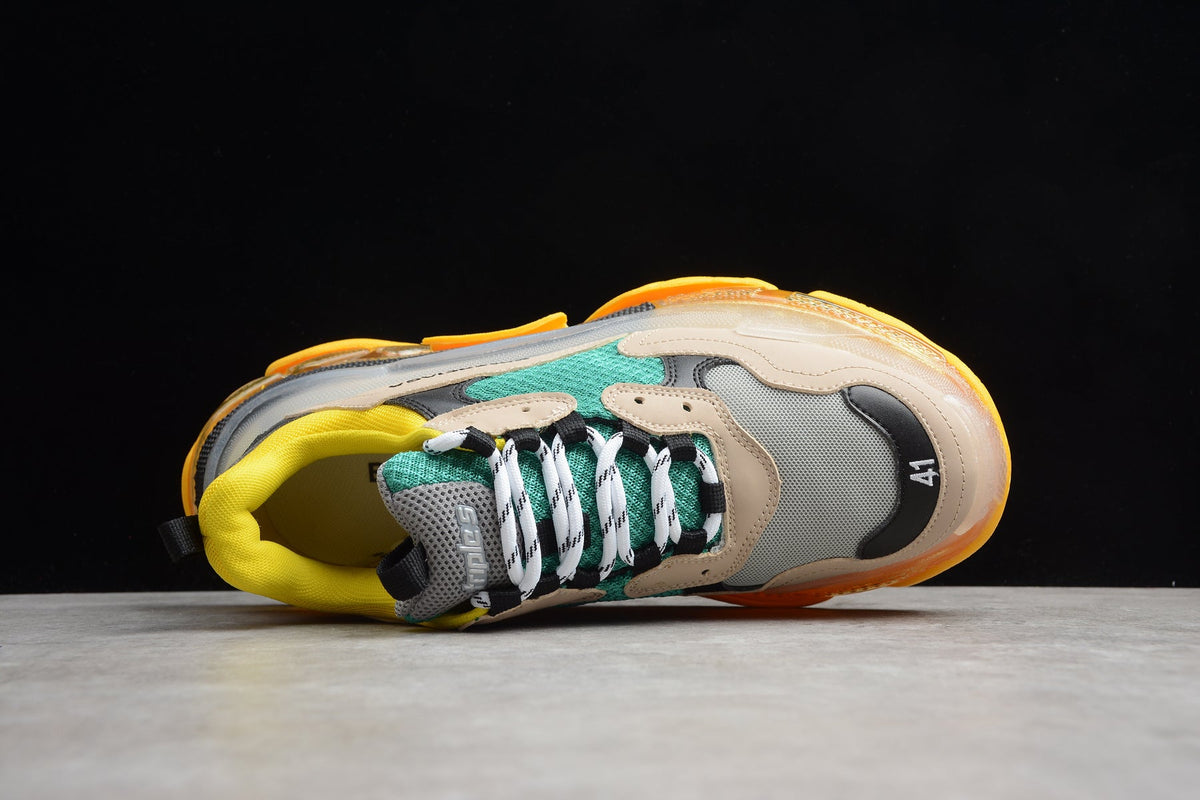 Balenciaga Triple S Thick Sole Running Sneakers for Men and Women Green Khaki Yellow