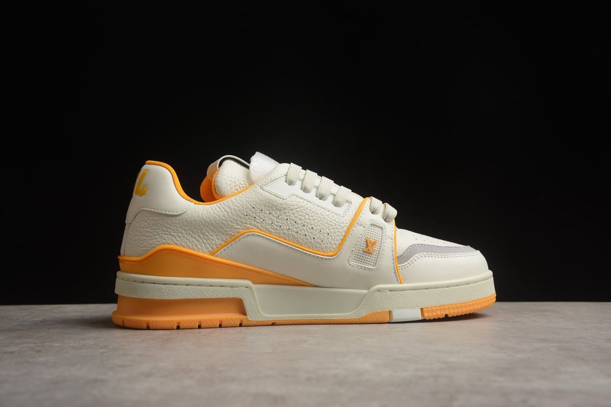 Louis Vuitton LV Trainer Leather Sneaker Unisex White Orange