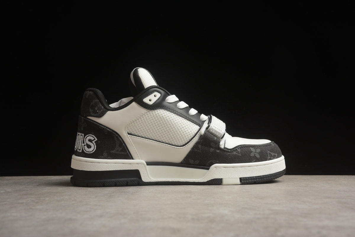 Louis Vuitton LV Trainer Leather Sneaker Unisex Black White Monogram