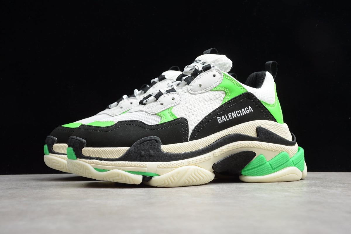 Balenciaga Triple S Thick Sole Running Sneakers for Men and Women White Fluorescent Green Black
