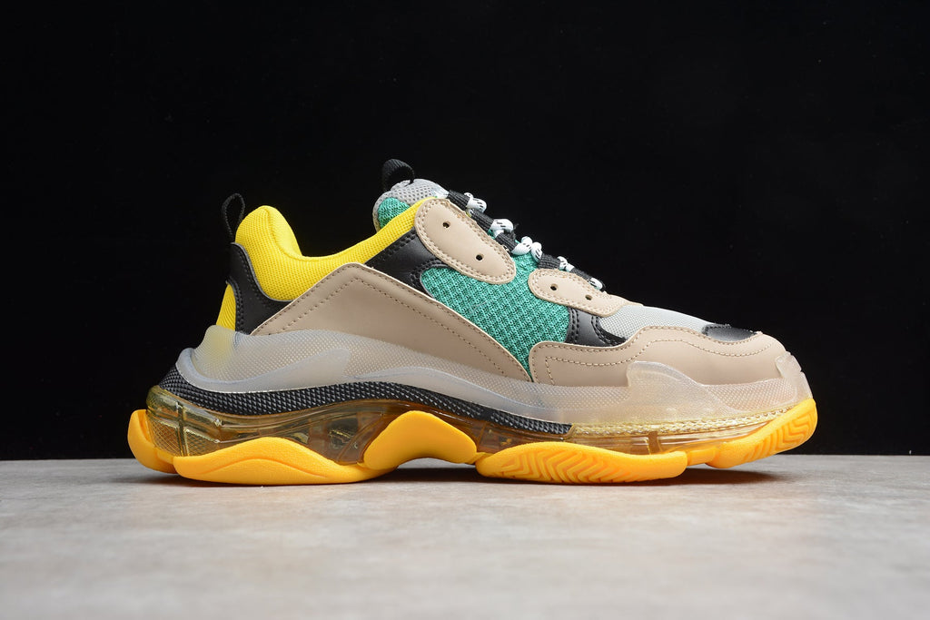 Balenciaga Triple S Thick Sole Running Sneakers for Men and Women Green Khaki Yellow