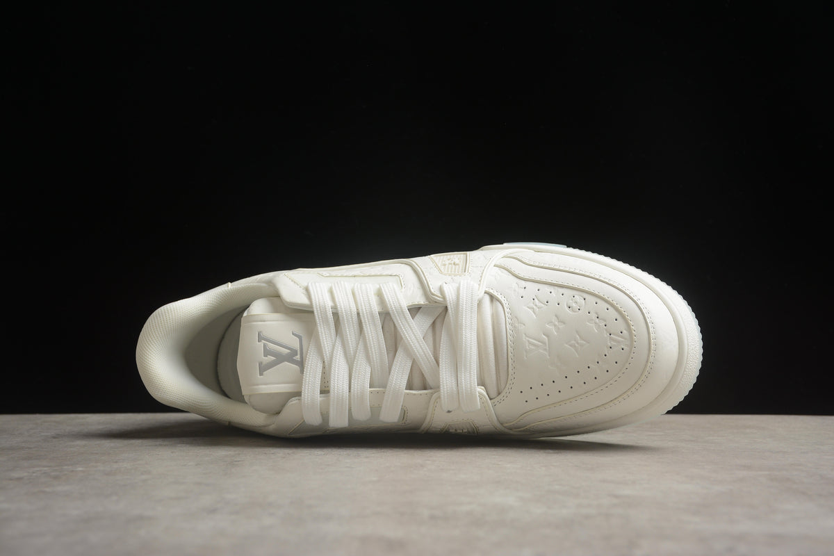 Louis Vuitton LV Trainer Leather Sneaker Full White Embossed Monogram Unisex