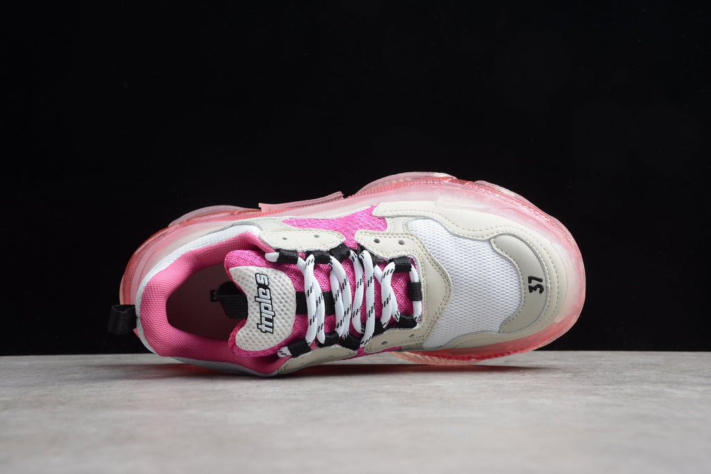 Balenciaga Triple S Thick Sole Running Sneakers for Men and Women White Hot Pink Pink