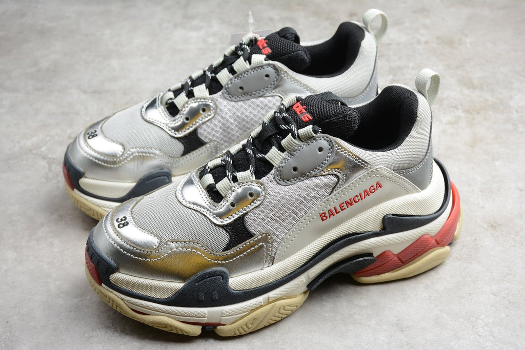 Balenciaga Triple S Thick Sole Running Sneakers for Men and Women Silver Grey