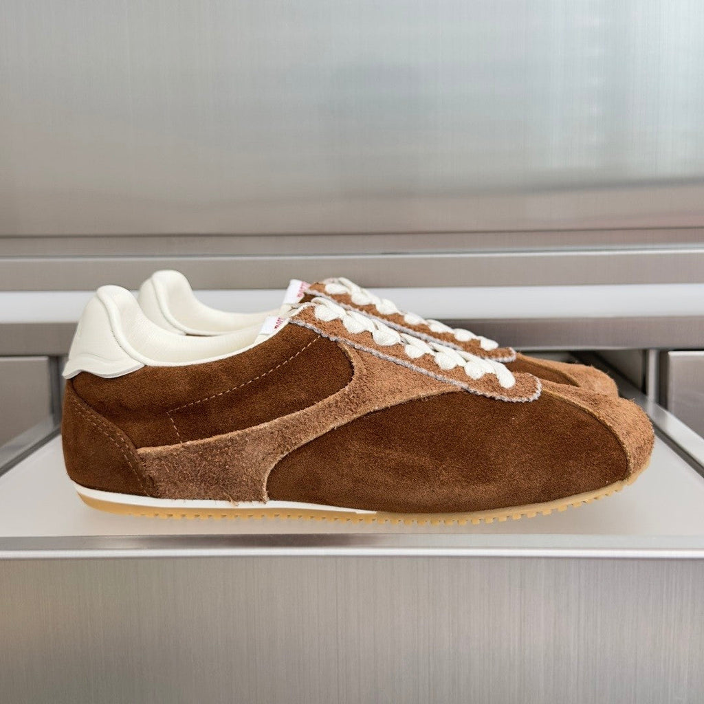 Bottega  Veneta BV Shot Unisex Slim Leather Retro Sneakers Tobacco / Brown Suede
