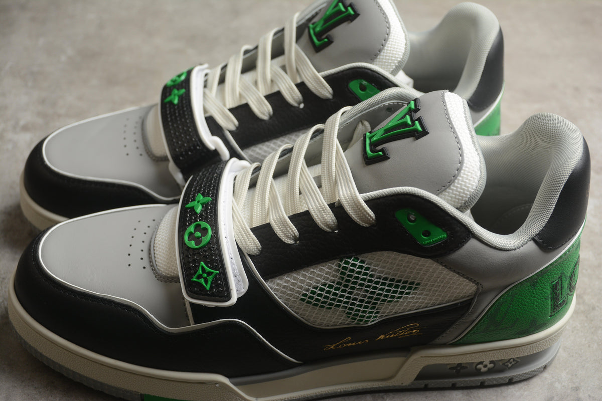 Louis Vuitton LV Trainer Leather Sneaker Unisex Grey Black Green