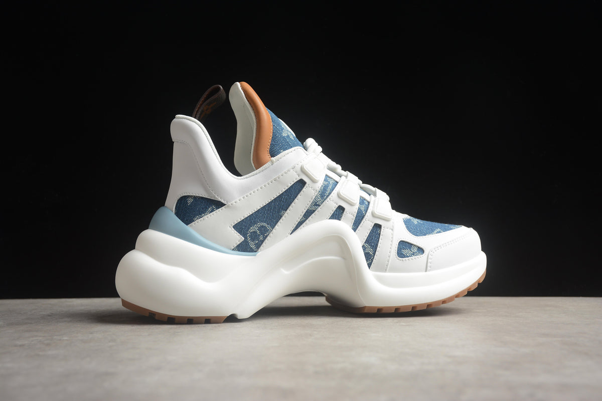 Louis Vuitton LV Archlight  Leather Sneaker Unisex White Blue Denim Monogram