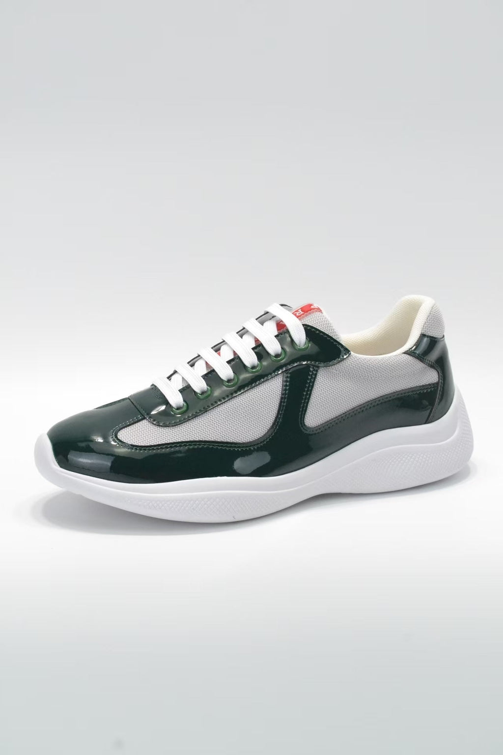 Prada America's Cup Low Top Sneakers  Leather Mesh Casual Walking Shoes Unisex White/green
