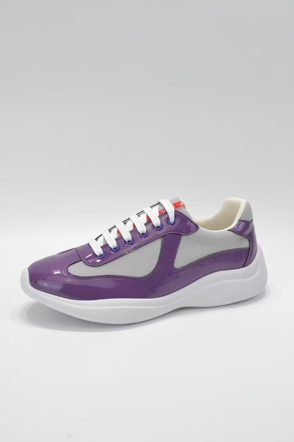 Prada America's Cup Low Top Sneakers  Leather Mesh Casual Walking Shoes Unisex Purple & Silver