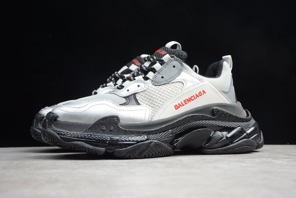 Balenciaga Triple S Thick Sole Running Sneakers for Men and Women Silver Grey Black