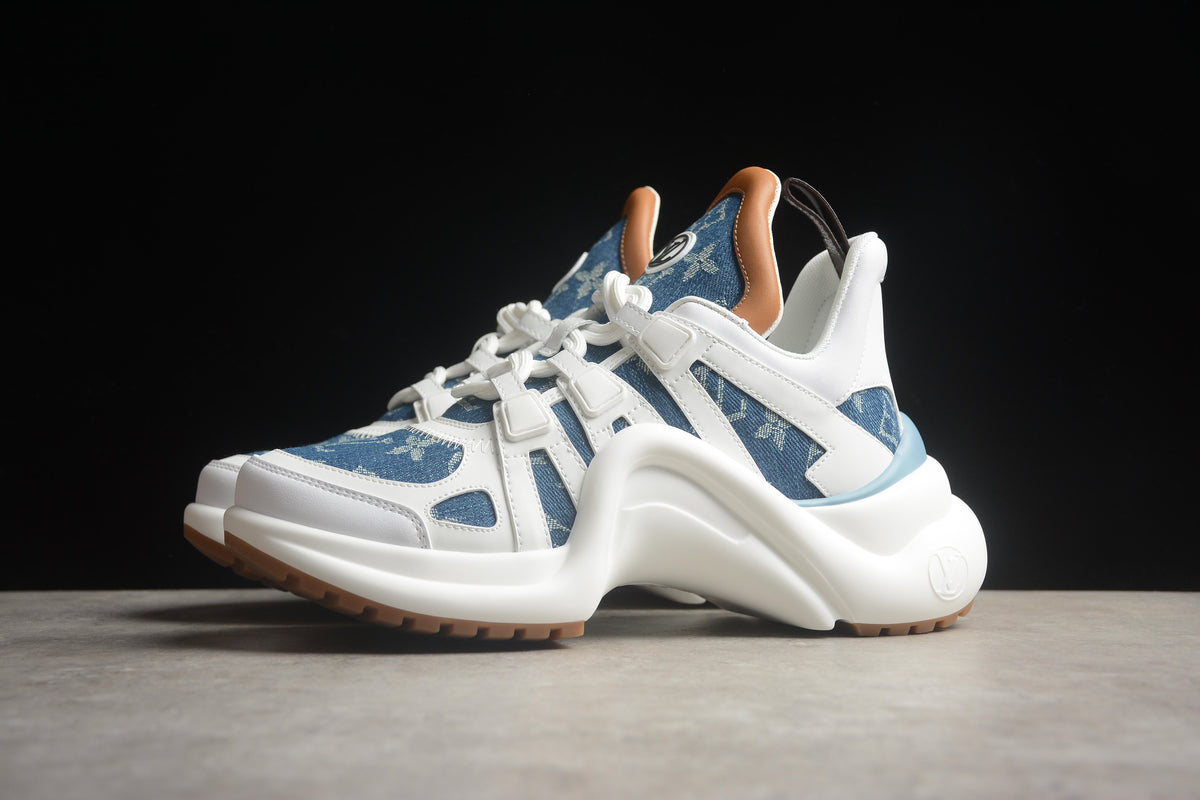 Louis Vuitton LV Archlight  Leather Sneaker Unisex White Blue Denim Monogram