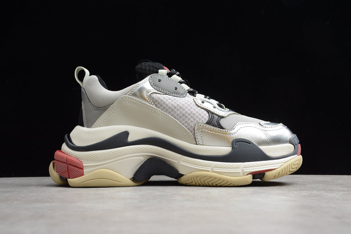 Balenciaga Triple S Thick Sole Running Sneakers for Men and Women Silver Grey