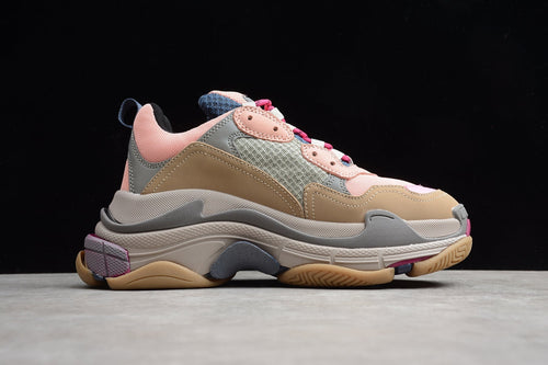Balenciaga Triple S Thick Sole Running Sneakers for Men and Women Pink Khaki Rainbow