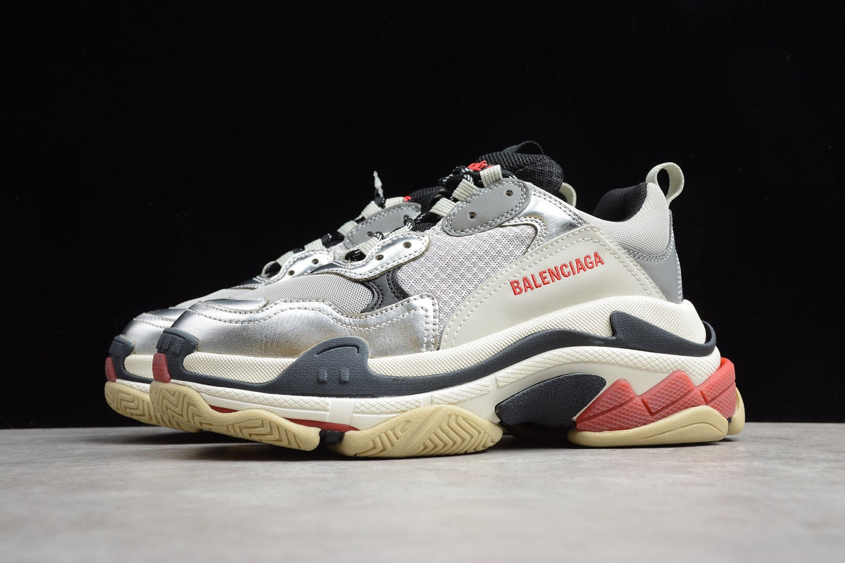 Balenciaga Triple S Thick Sole Running Sneakers for Men and Women Silver Grey