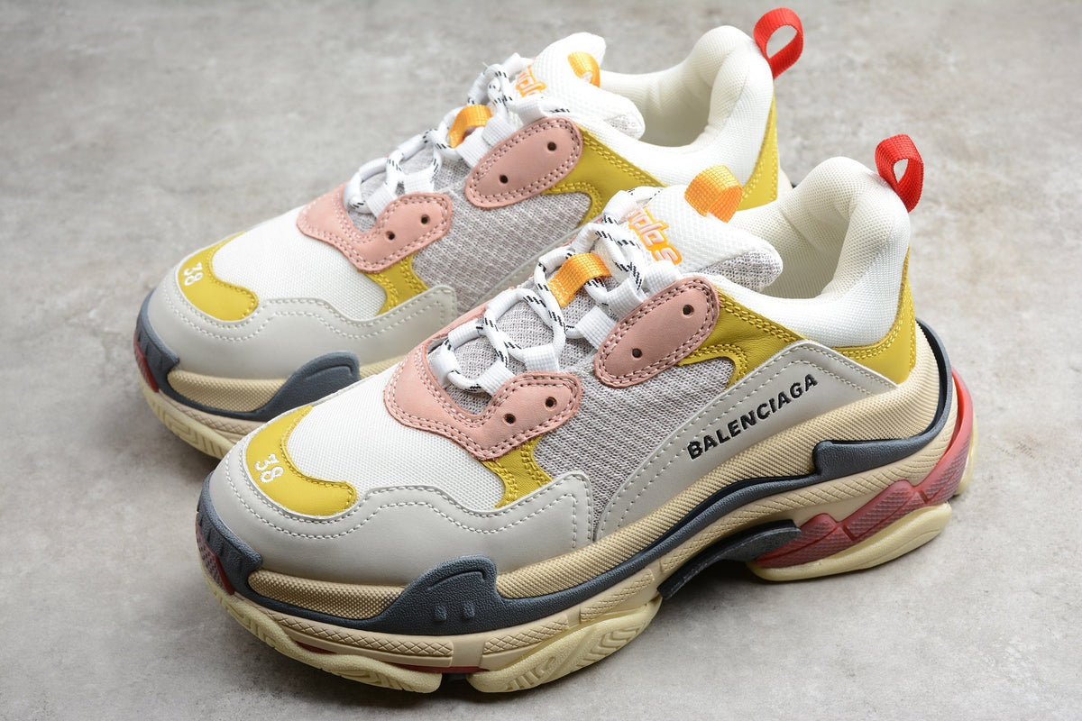 Balenciaga Triple S Thick Sole Running Sneakers for Men and Women White Pink Yellow